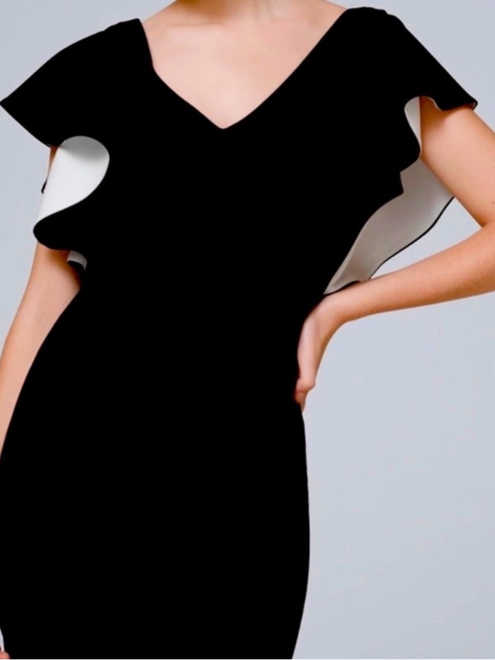 WHBM Black Sheath Dress with White Ruffle Sleeves